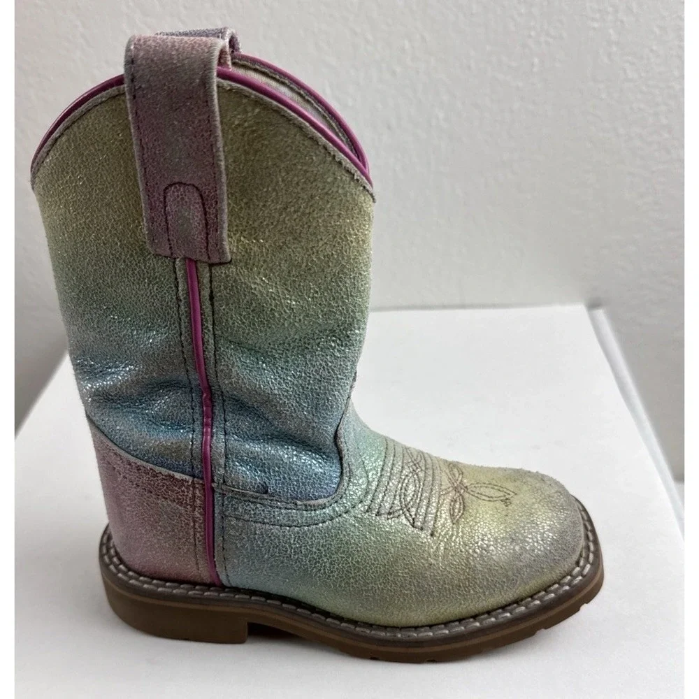 Dan Post Metallic Rainbow Ombre Roper Boots Girls Size 9D Western Cowgirl Boots